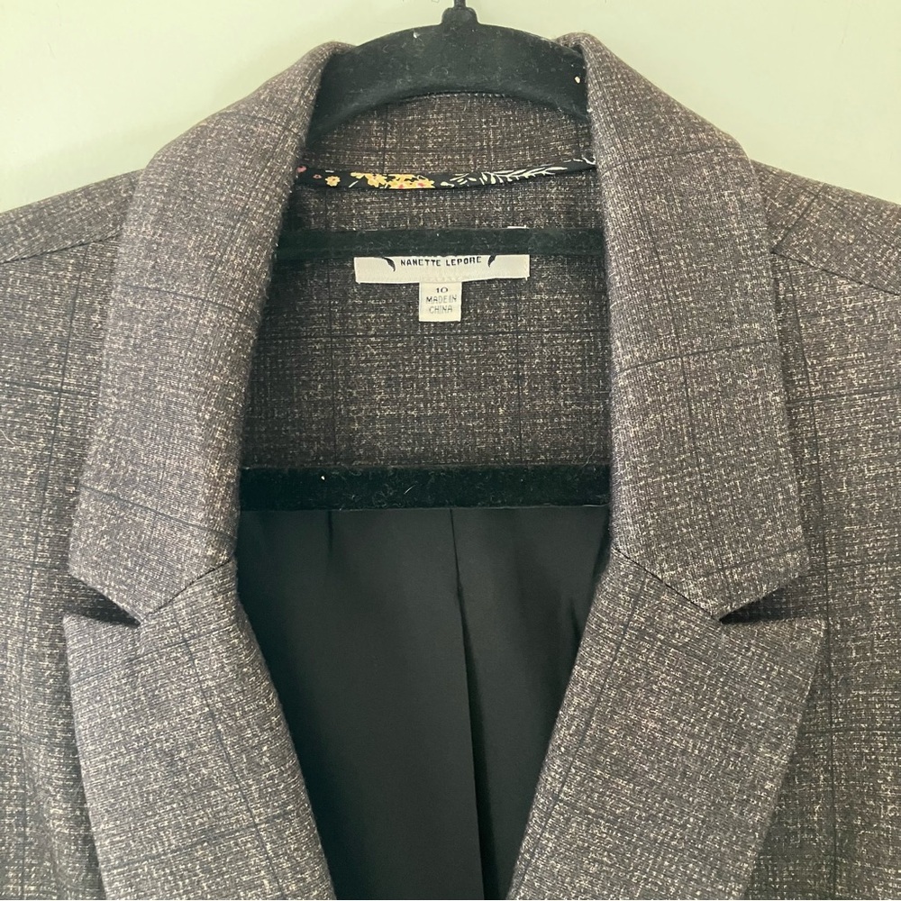 Nanette Lepore Plaid Window Pane Ponte Single-Button Lined Blazer in Brown (10) - Picture 11 of 12